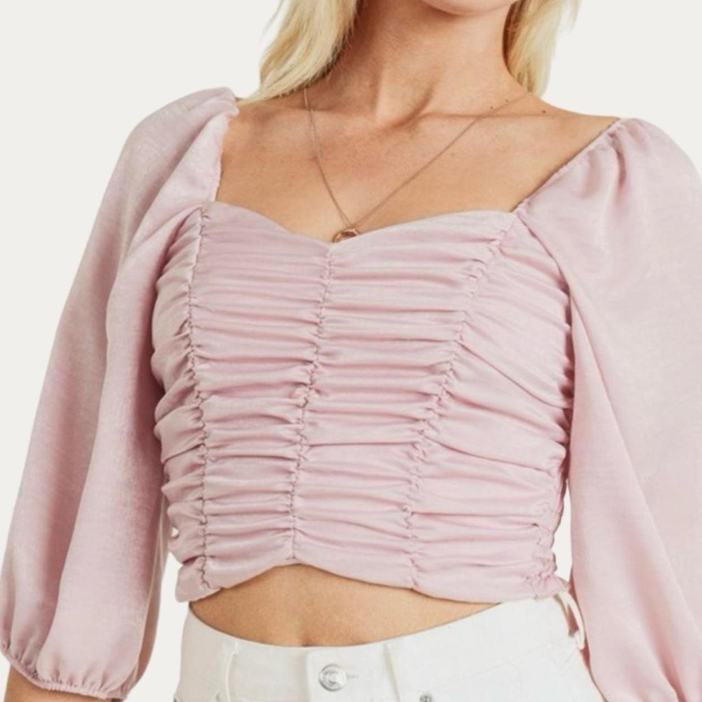 Painted Threads Lilac Ruched Puff Sleeve Crop Top NWT L